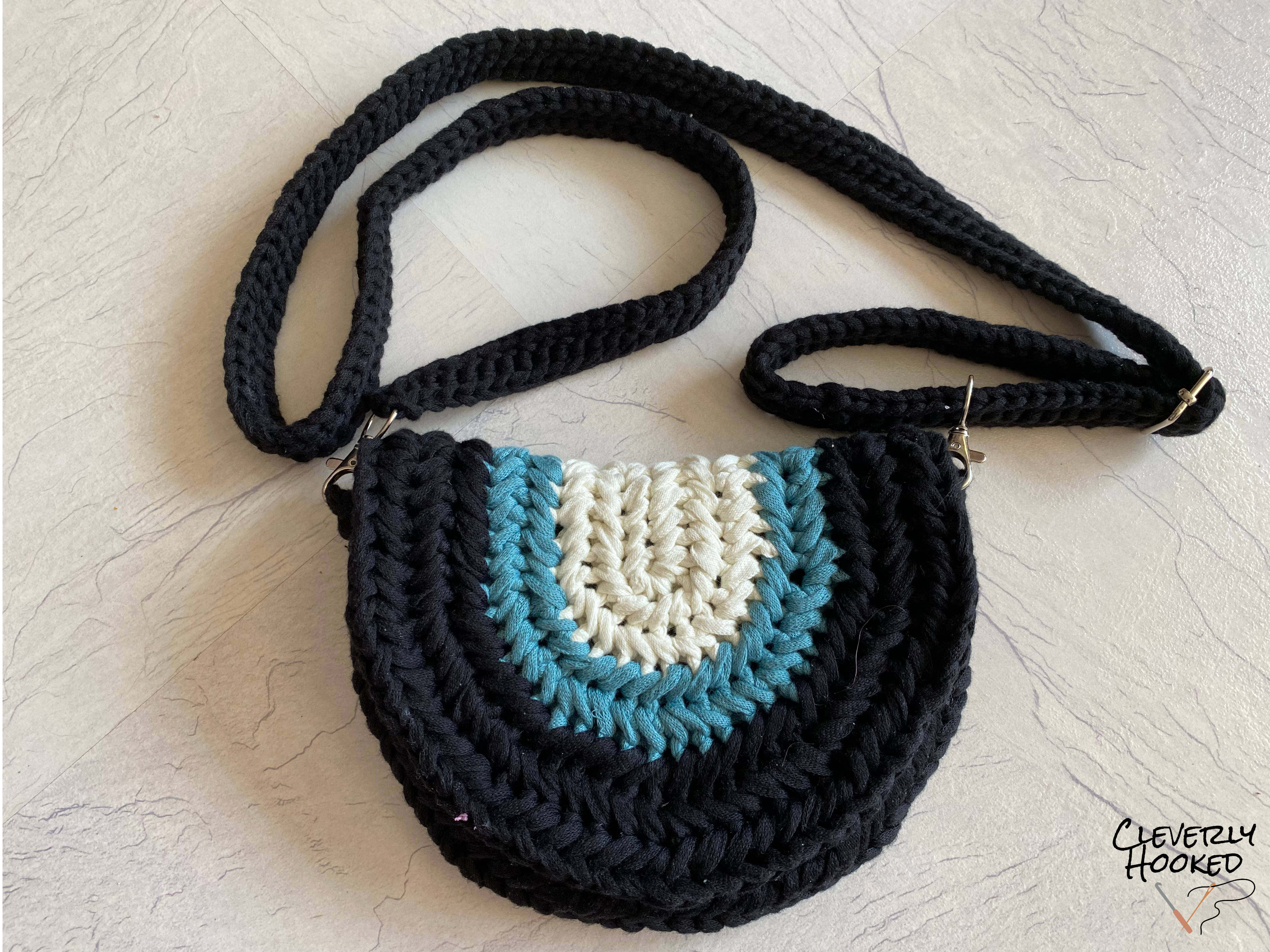 crochet oval backpack, POTENTIAL SLING BAG BLACK